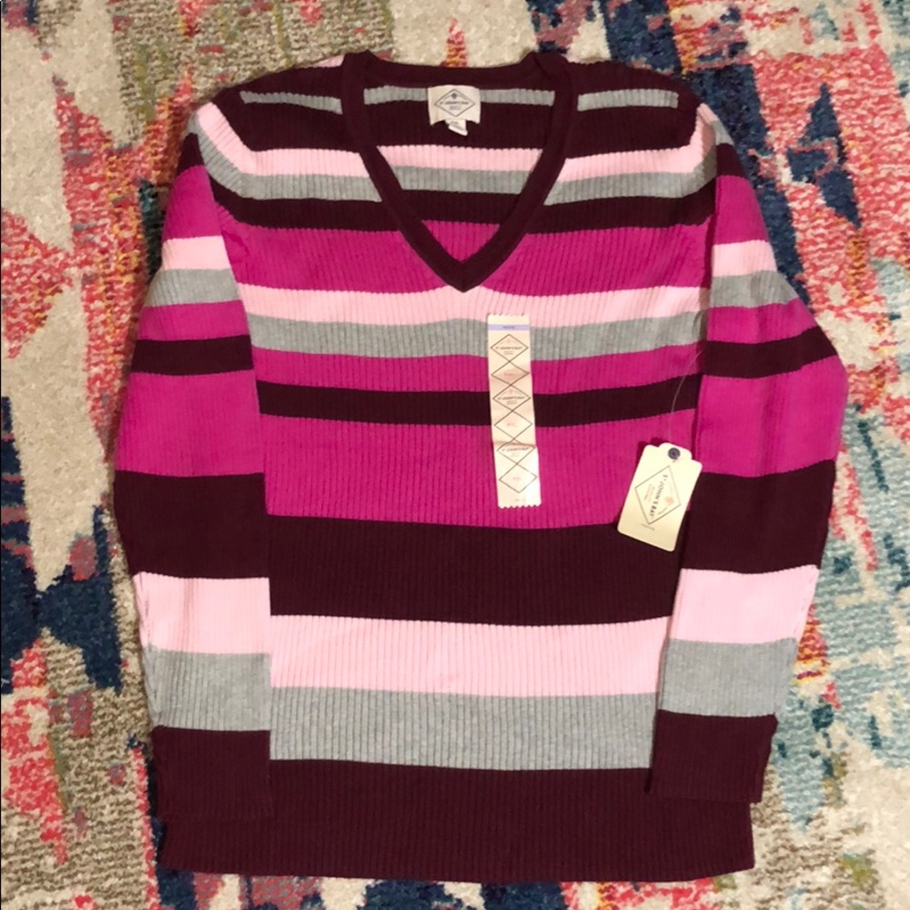 NWT Striped St. John’s Bay V Neck Sweater